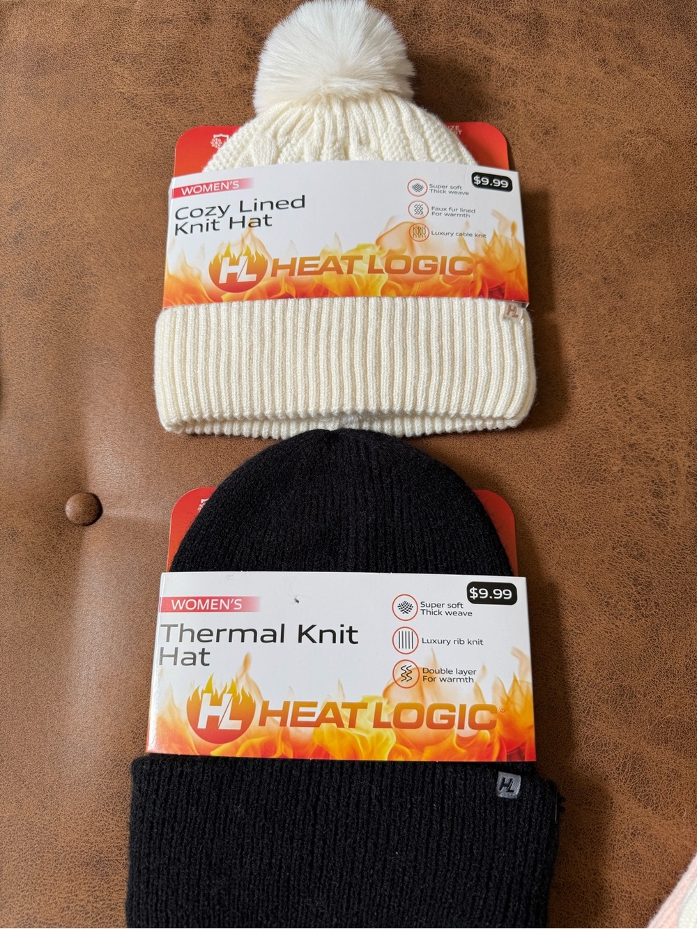 Women's Knit Hat Set — Ivory Pom & Black Thermal Beanie